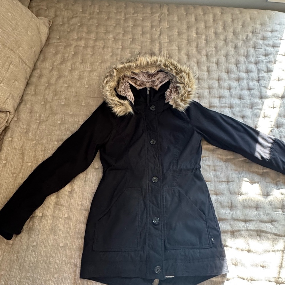 Hollister Black Ski Jacket with Faux Fur Hood
